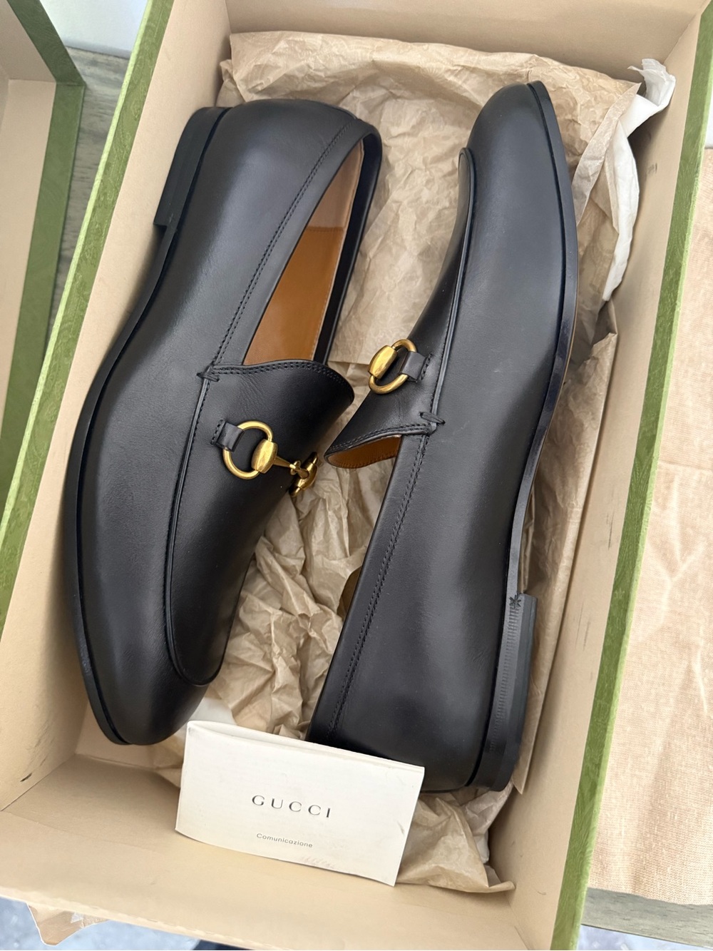 Gucci Black Leather Horsebit Slip-On Loafers